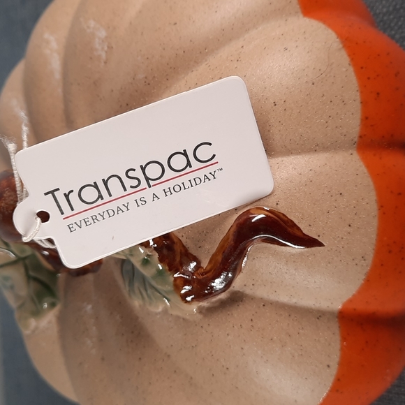 Ceramic Pumpkin Figure Tabletop Decor Fall Harvest Half Glazed Orange - Picture 5 of 5